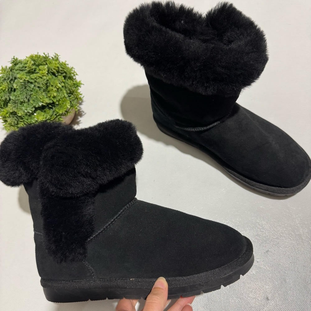 Serra NWOT Black Leather Suede Lamb Fur Shearling‎ Winter Snow Boots Size 8
